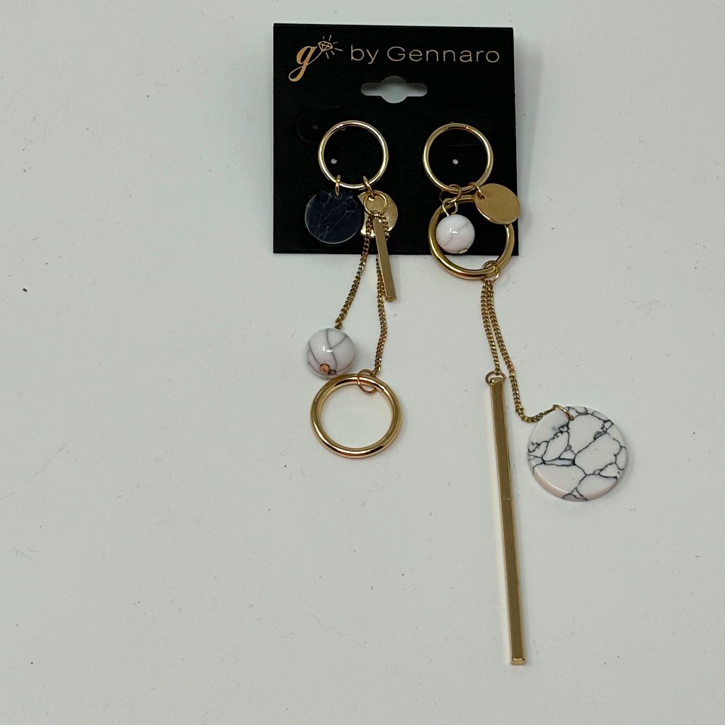 G By Gennaro Womens Asymmetric Dangle Earrings Gold Tone Black White Beads 14$